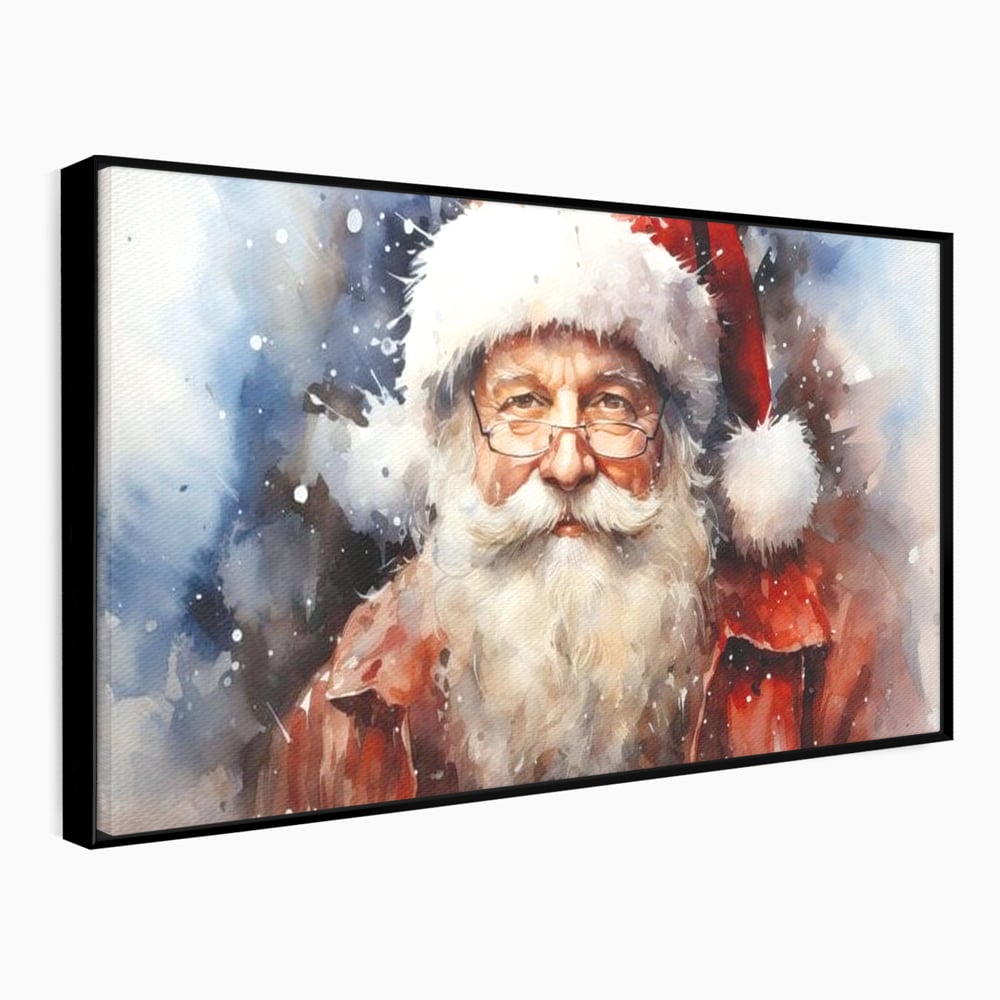 Tablou canvas cu tablou canvas cu mos craciun, in rama de aluminiu negru
